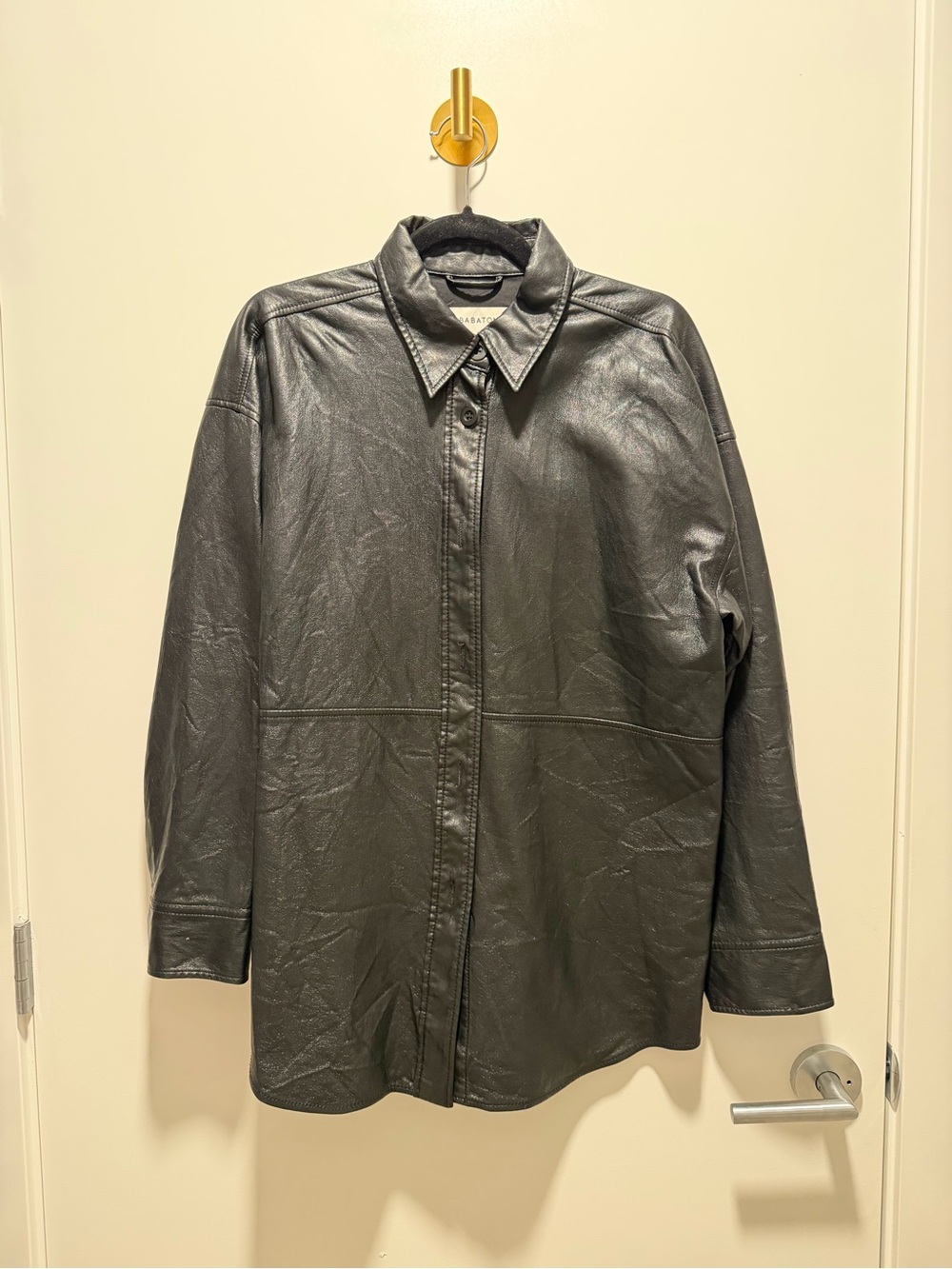 Babaton Black Leather Button-Down Men's Shirt